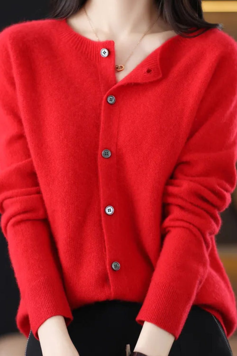 V-Neck Button-Down Cardigan for Women - Red