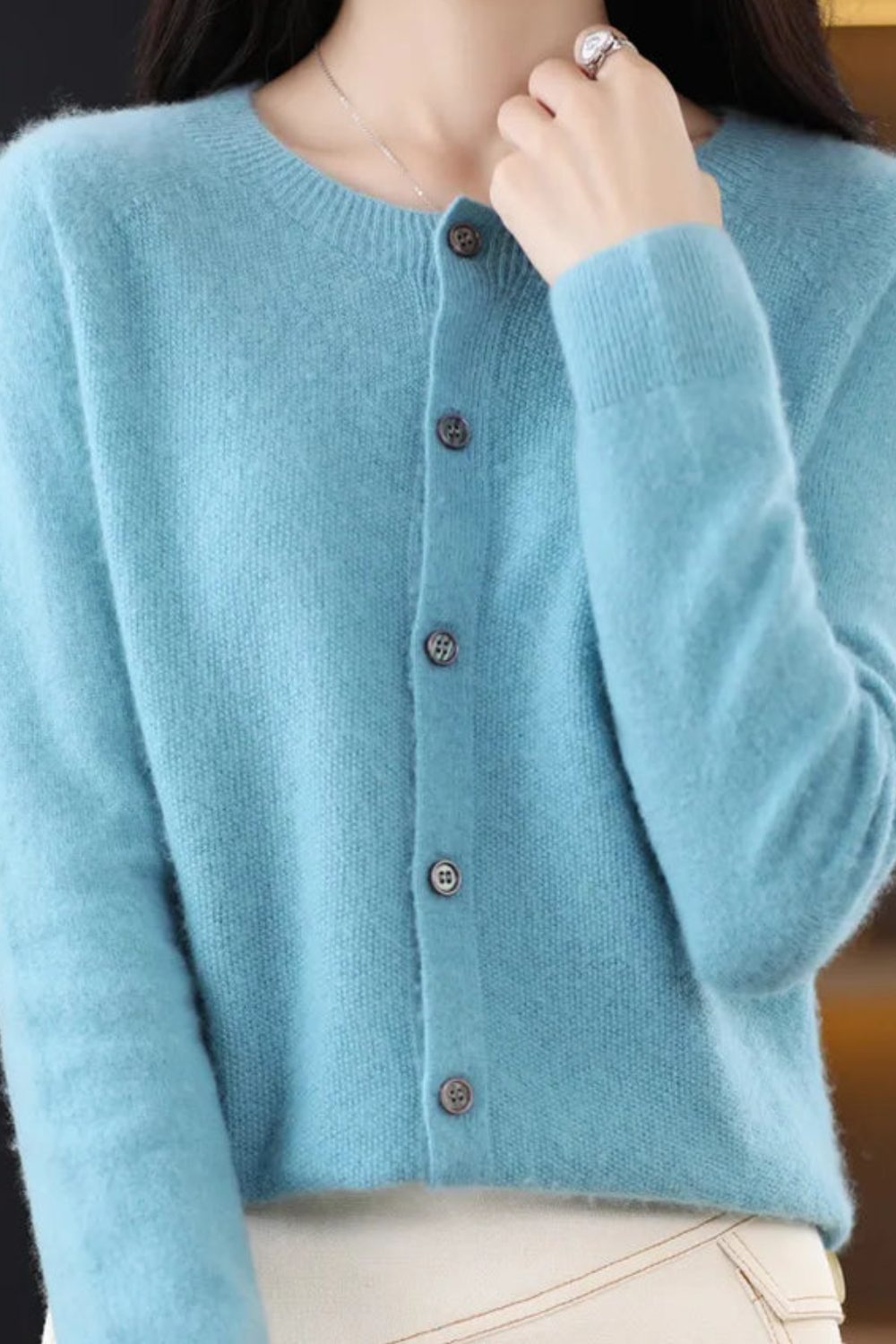 V-Neck Button-Down Cardigan for Women - Light Blue
