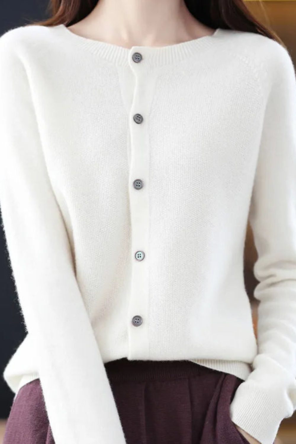 V-Neck Button-Down Cardigan for Women - White
