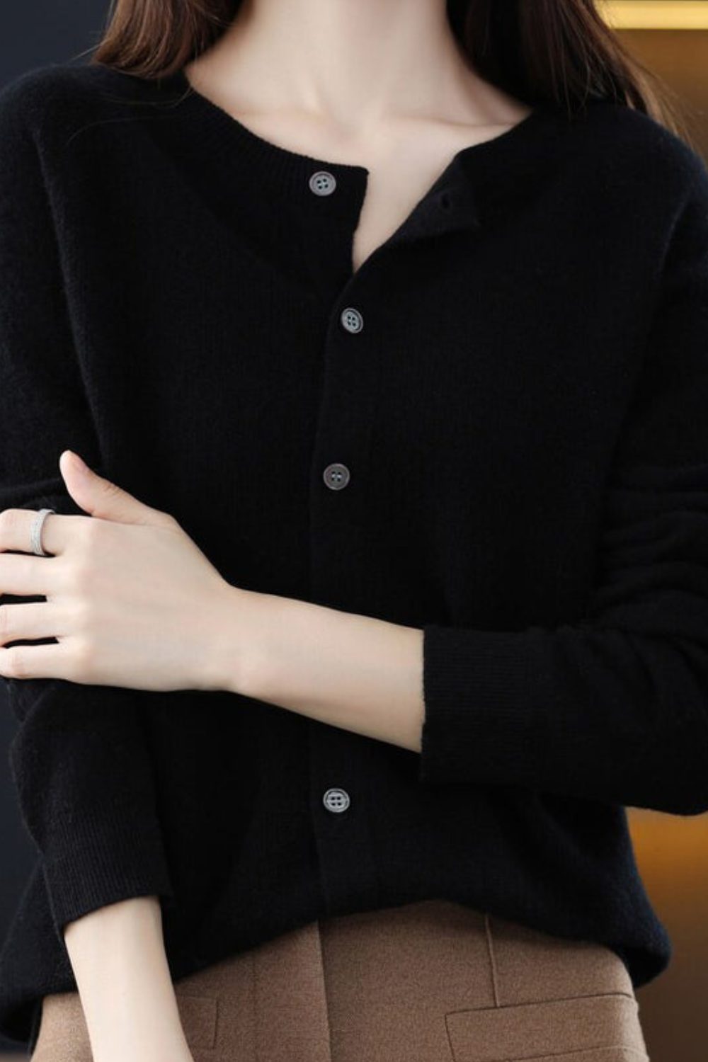V-Neck Button-Down Cardigan for Women - Black