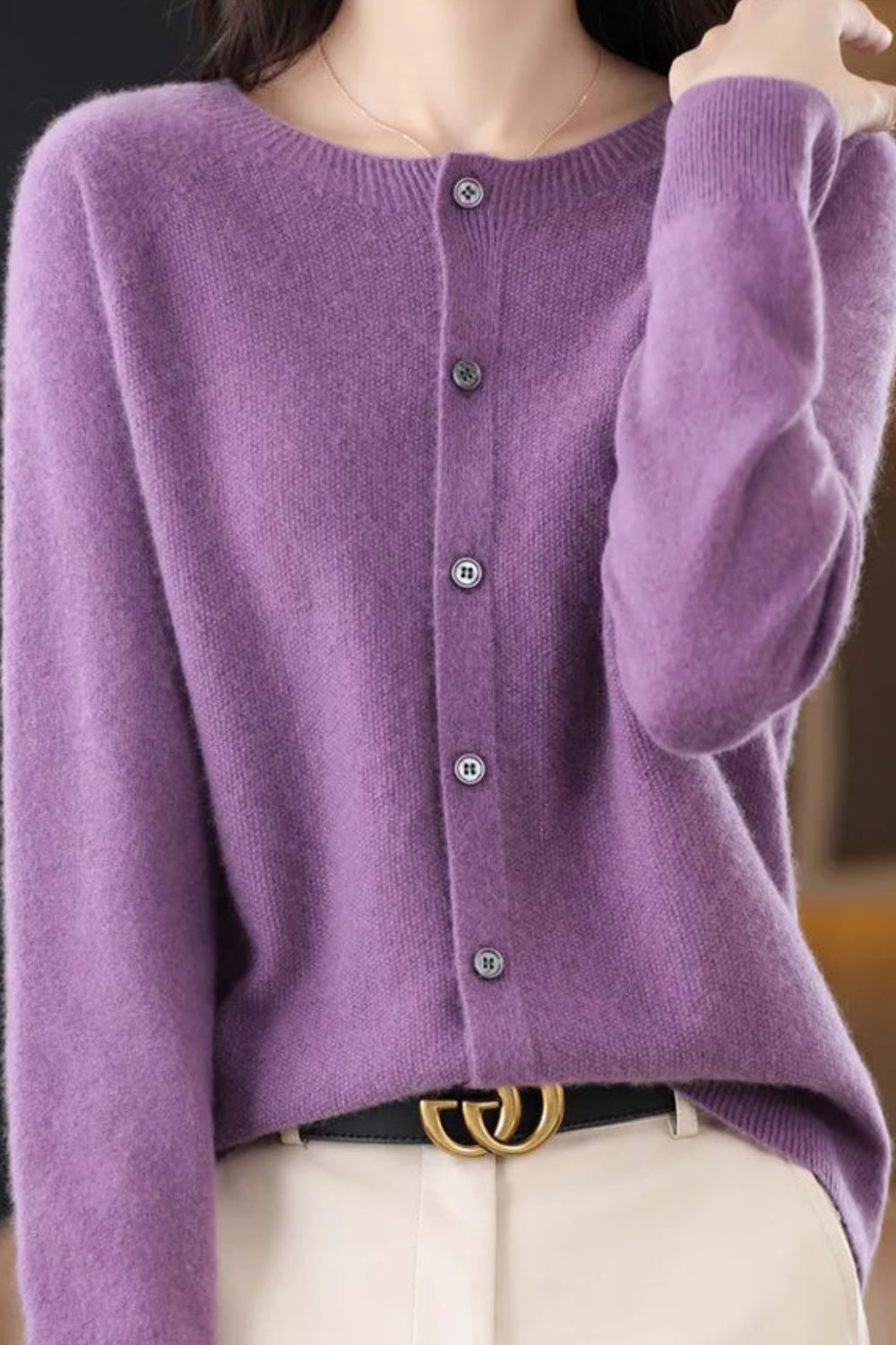 V-Neck Button-Down Cardigan for Women - Purple