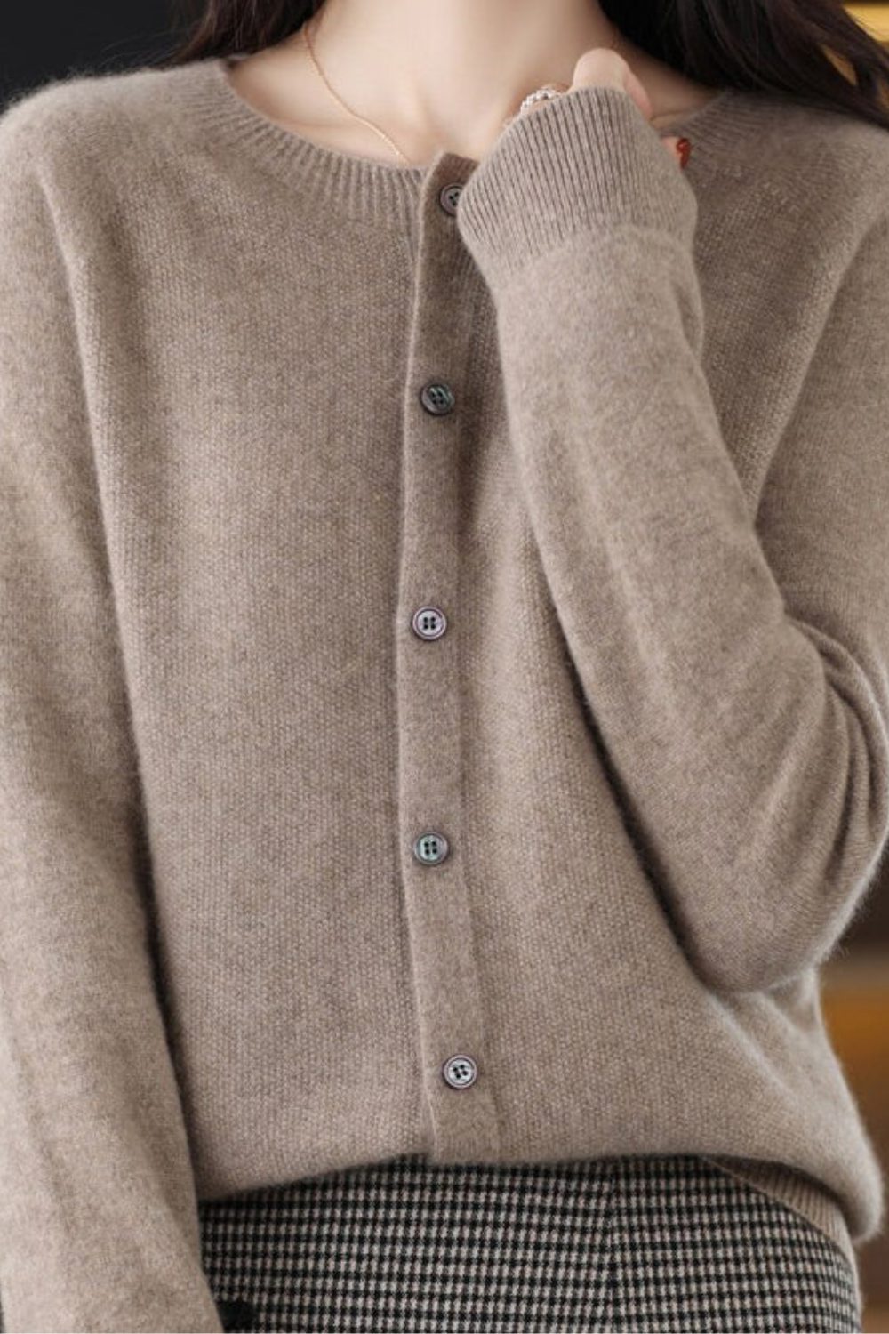V-Neck Button-Down Cardigan for Women - Brown
