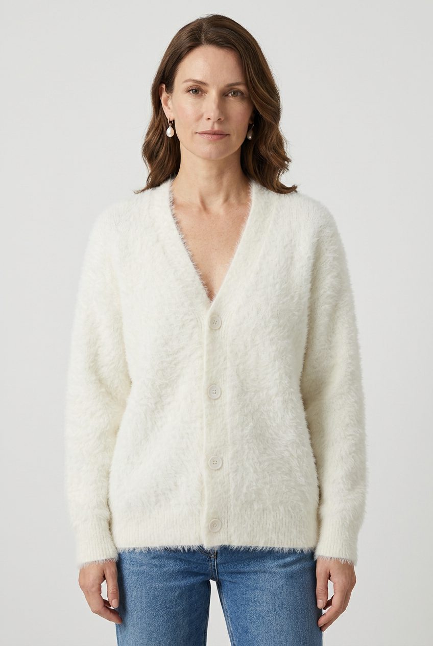 V-Neck Button-Down Knit Cardigan for Women