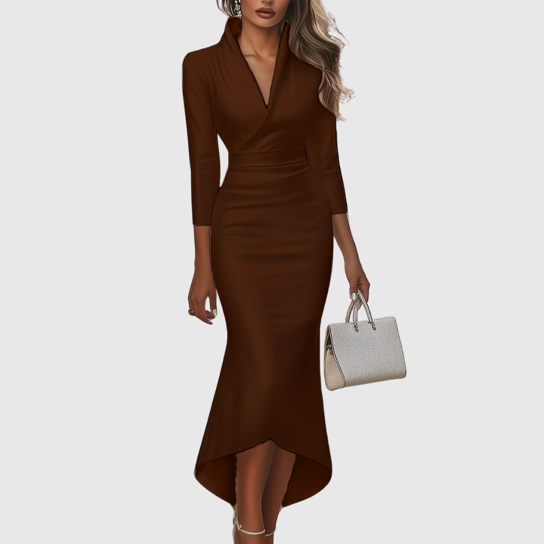 V-Neck High-Low Satin Midi Dress for Women