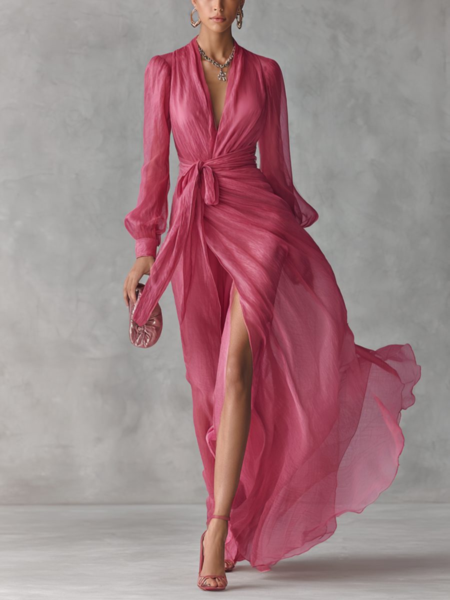 V-Neck Long Chiffon Maxi Dress for Women