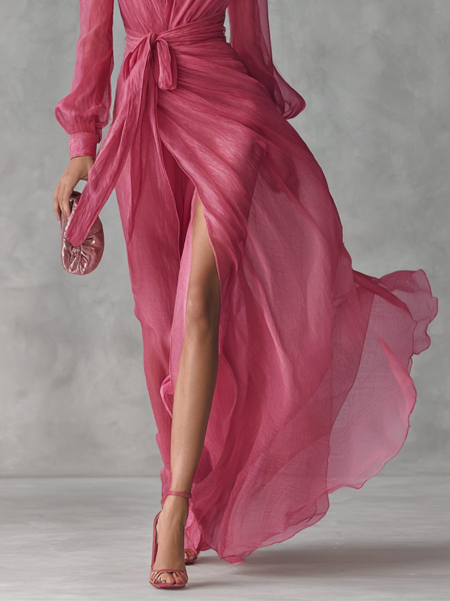 V-Neck Long Chiffon Maxi Dress for Women - View 4