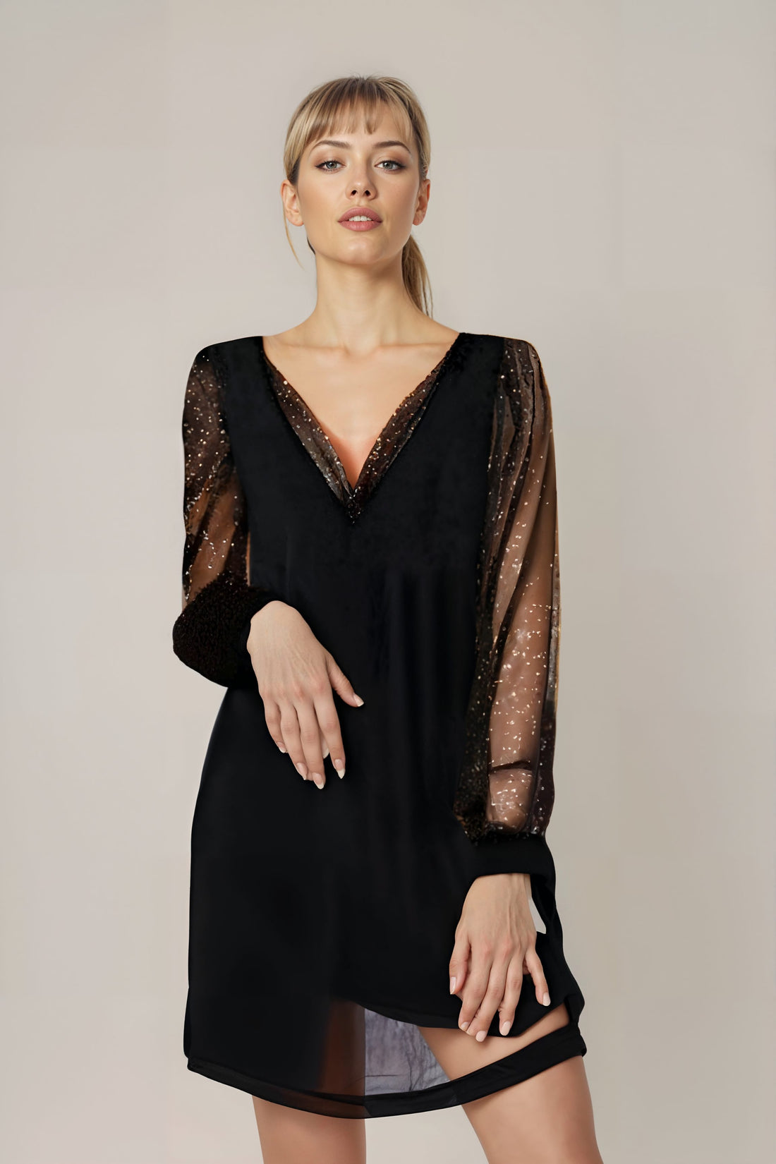 V-Neck Long Sleeve Lace Dress for Women