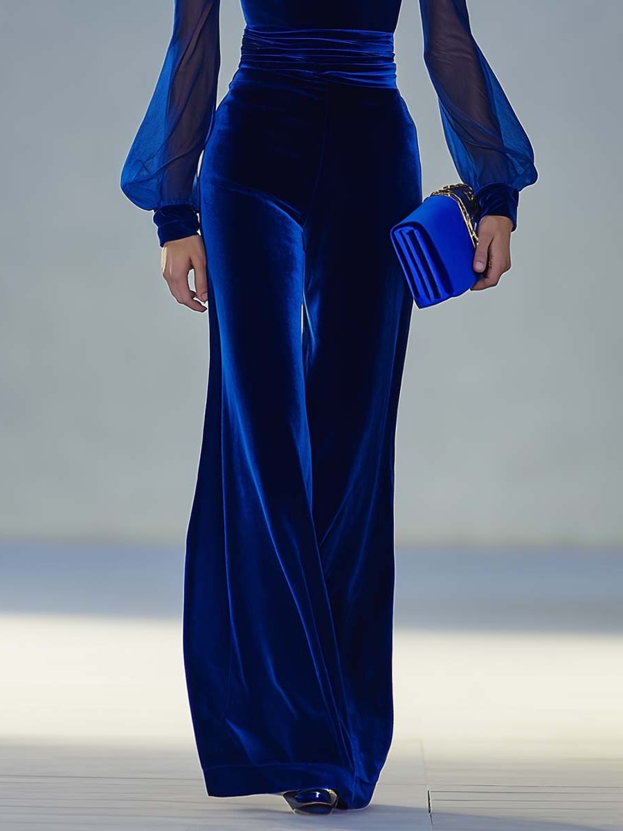 V-Neck Long Sleeve Velvet Maxi Jumpsuit for Women - View 6