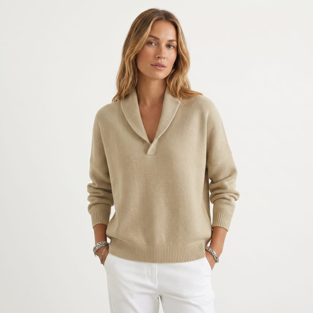 V-Neck Relaxed Knit Pullover for Women