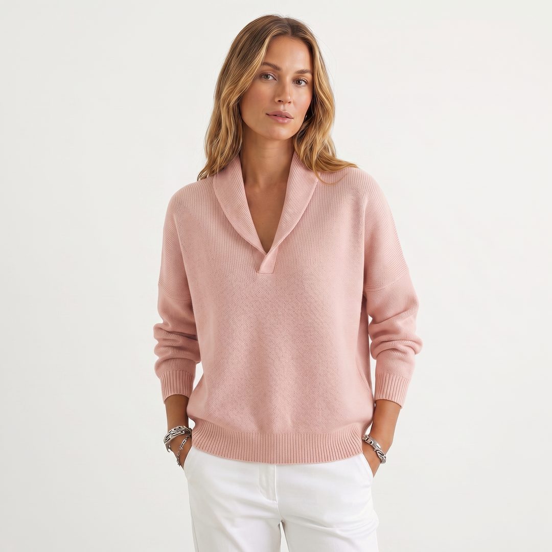 V-Neck Relaxed Knit Pullover for Women - View 8