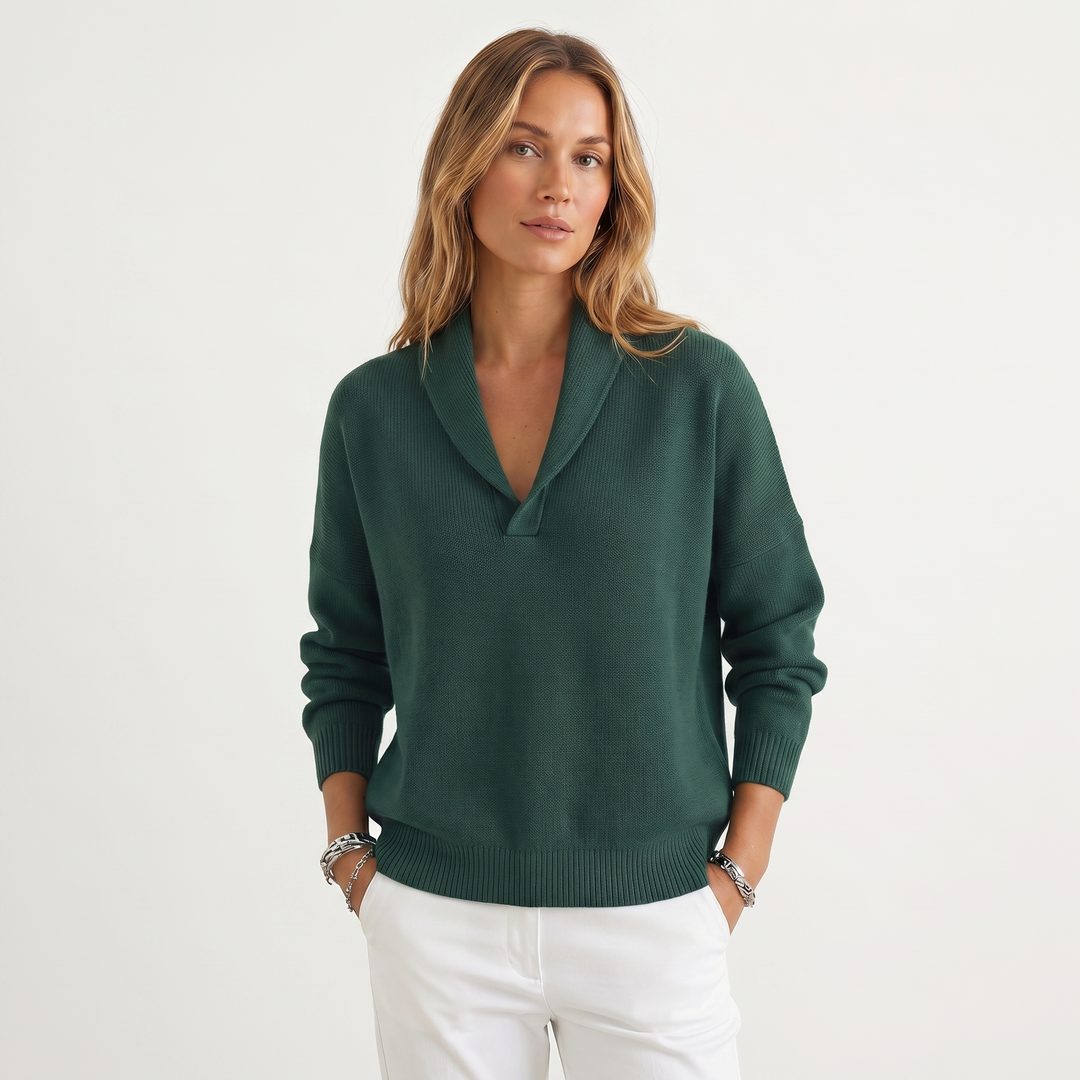V-Neck Relaxed Knit Pullover for Women - View 9