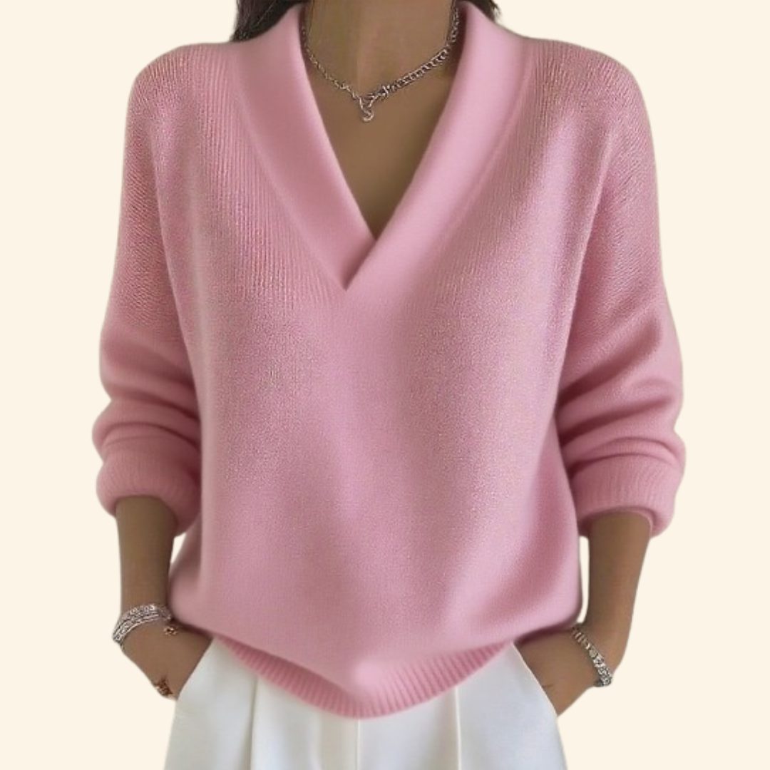 V-Neck Ribbed Knit Sweater for Women
