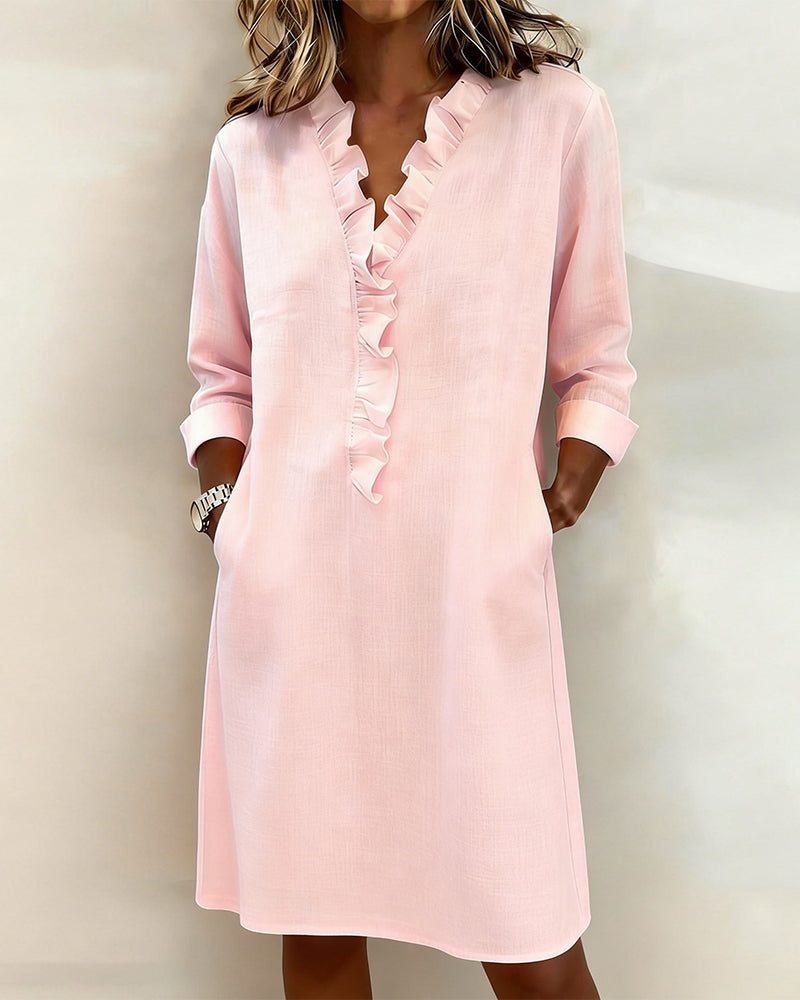 V-Neck Ruffle Straight Dress for Women