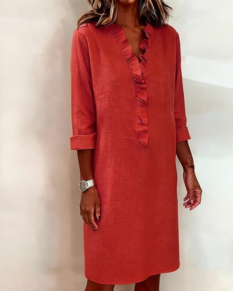 V-Neck Ruffle Straight Dress for Women - View 11