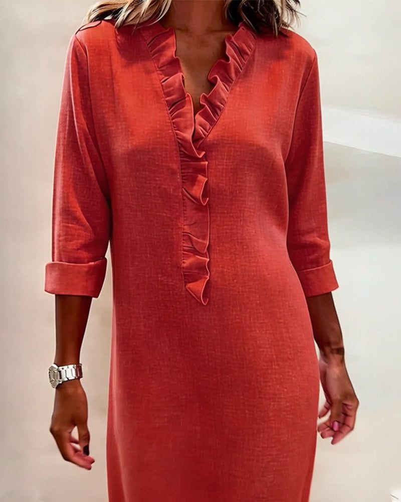 V-Neck Ruffle Straight Dress for Women - View 12