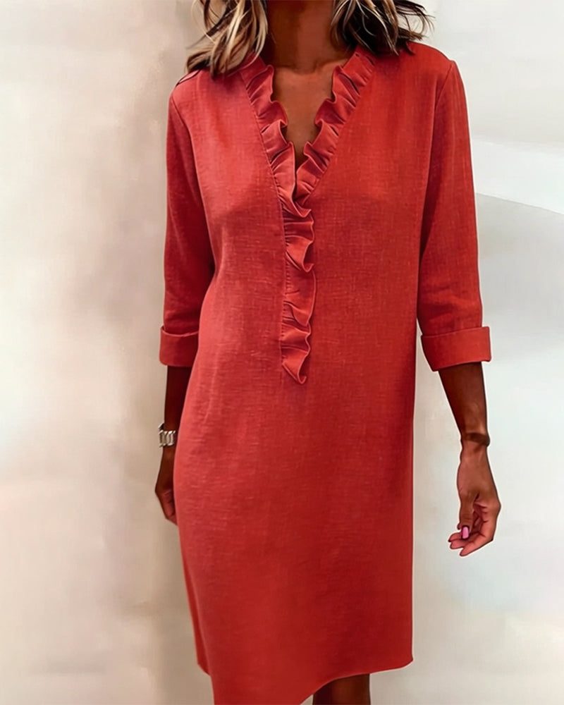 V-Neck Ruffle Straight Dress for Women - View 13