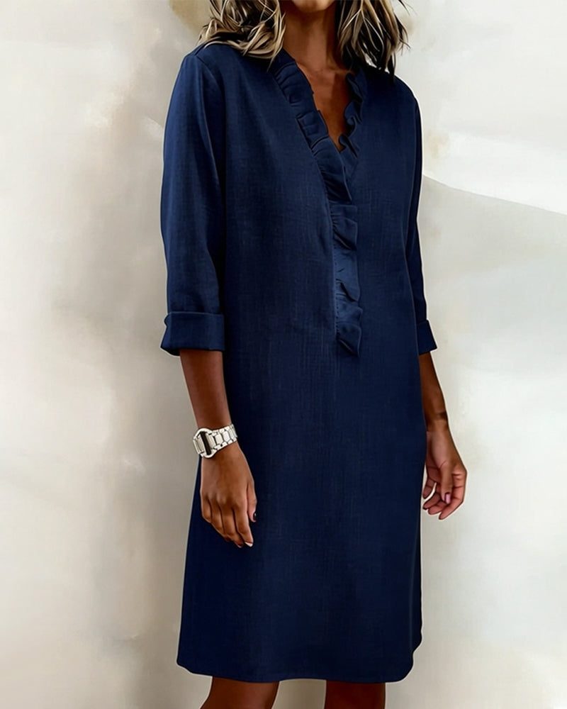 V-Neck Ruffle Straight Dress for Women - View 14