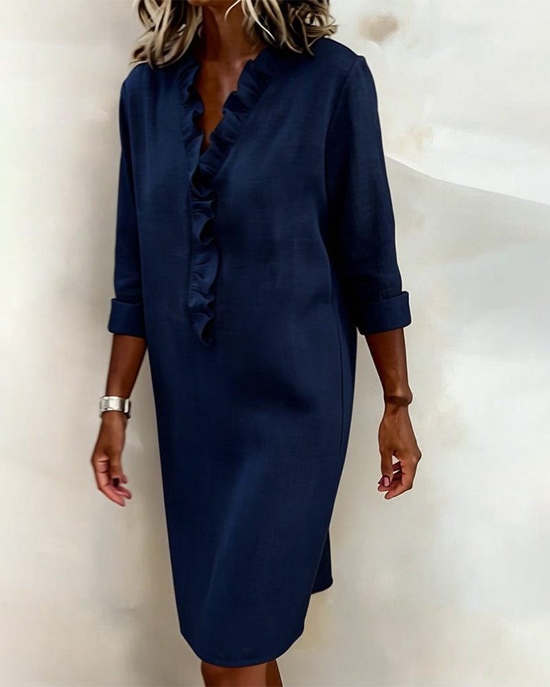 V-Neck Ruffle Straight Dress for Women - View 15