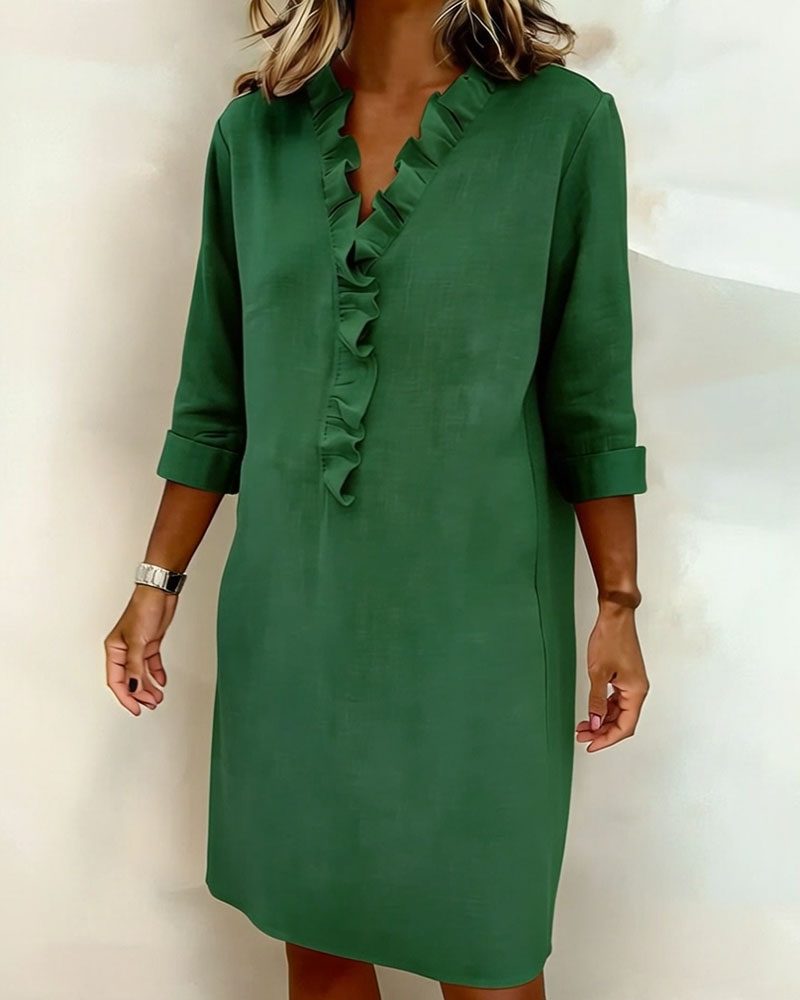 V-Neck Ruffle Straight Dress for Women - View 16