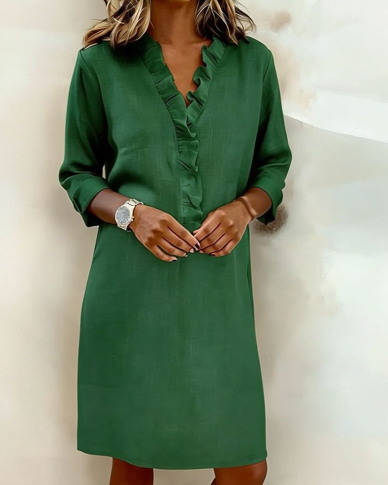 V-Neck Ruffle Straight Dress for Women - View 17