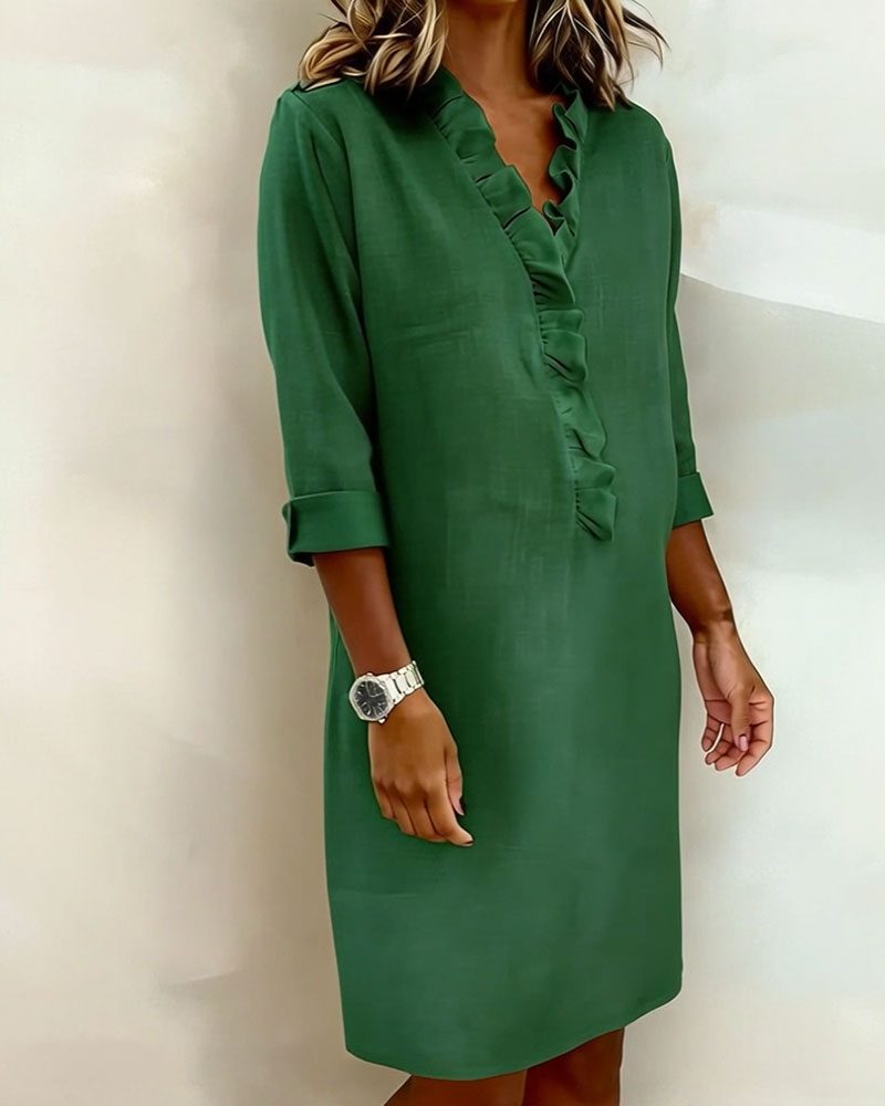 V-Neck Ruffle Straight Dress for Women - View 18