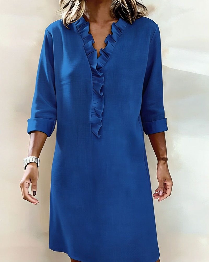 V-Neck Ruffle Straight Dress for Women - View 19