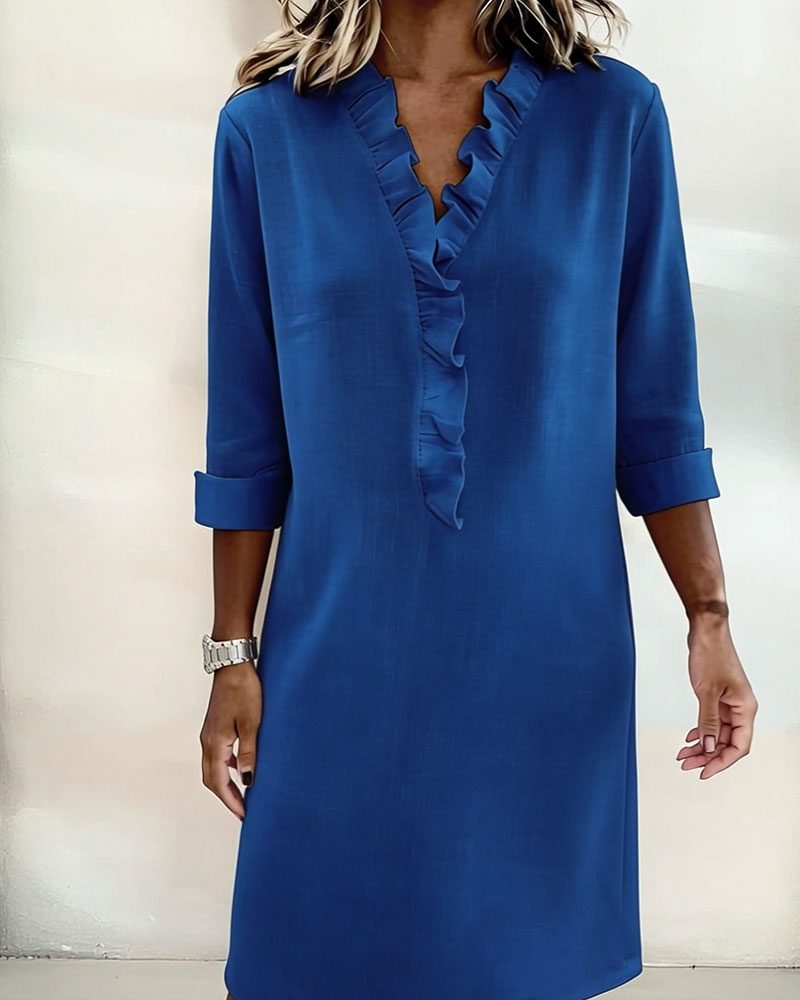 V-Neck Ruffle Straight Dress for Women - View 20