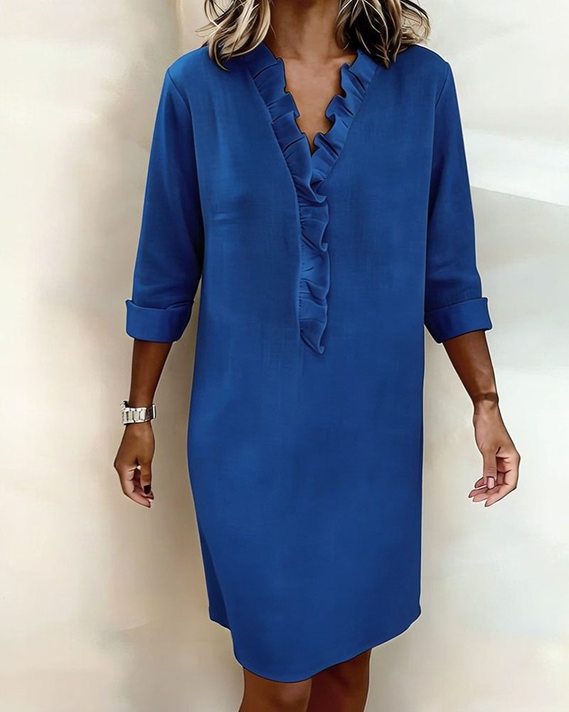 V-Neck Ruffle Straight Dress for Women - View 21