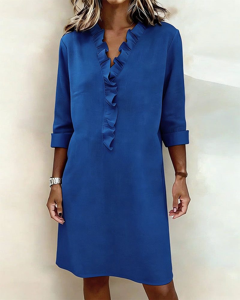 V-Neck Ruffle Straight Dress for Women - View 5