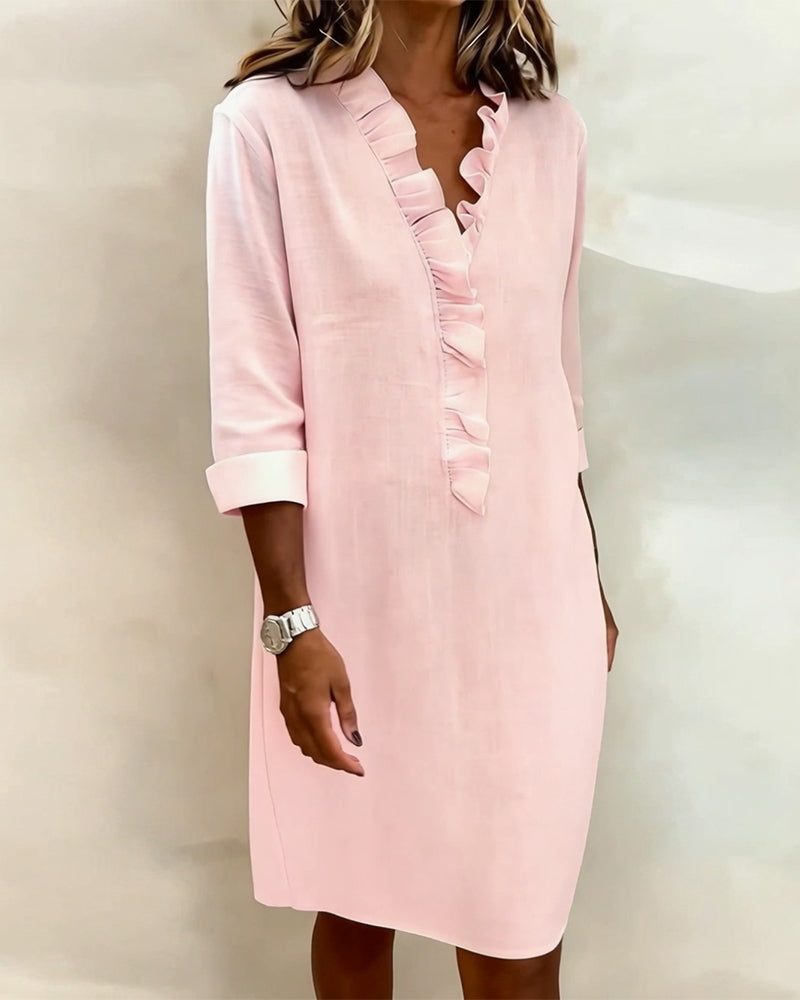 V-Neck Ruffle Straight Dress for Women - View 6