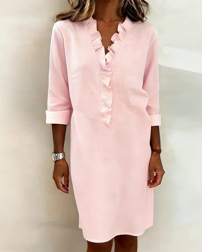 V-Neck Ruffle Straight Dress for Women - View 7