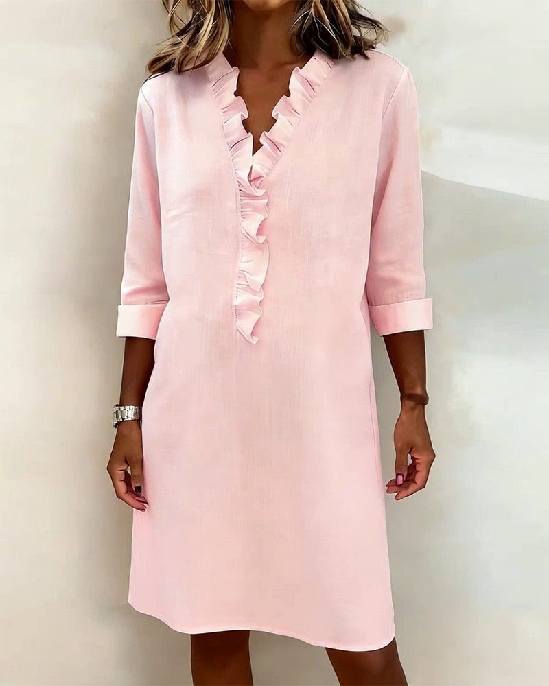 V-Neck Ruffle Straight Dress for Women - View 8