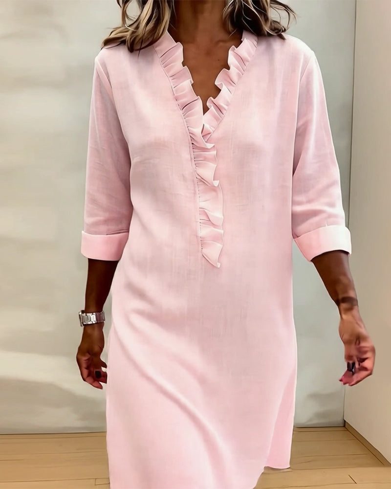 V-Neck Ruffle Straight Dress for Women - View 9