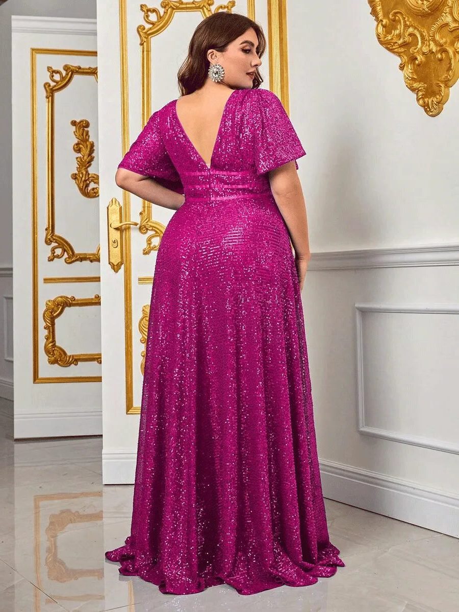 Sequin Maxi Dress with Flutter Sleeves and Empire Waist for Women - View 7