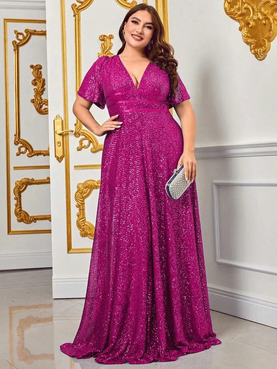 Sequin Maxi Dress with Flutter Sleeves and Empire Waist for Women - View 8