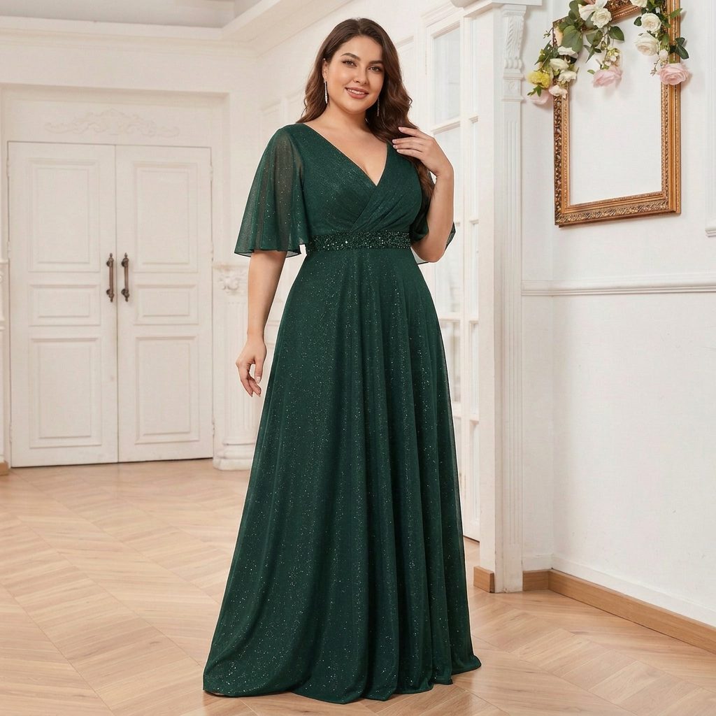 V-Neck Short Sleeve Shimmer Maxi Dress for Women - View 3