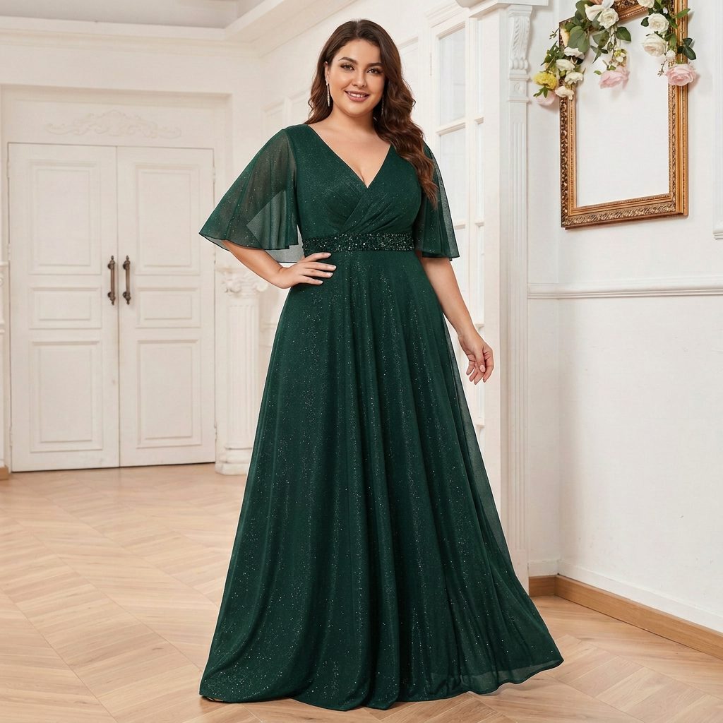 V-Neck Short Sleeve Shimmer Maxi Dress for Women - Navy