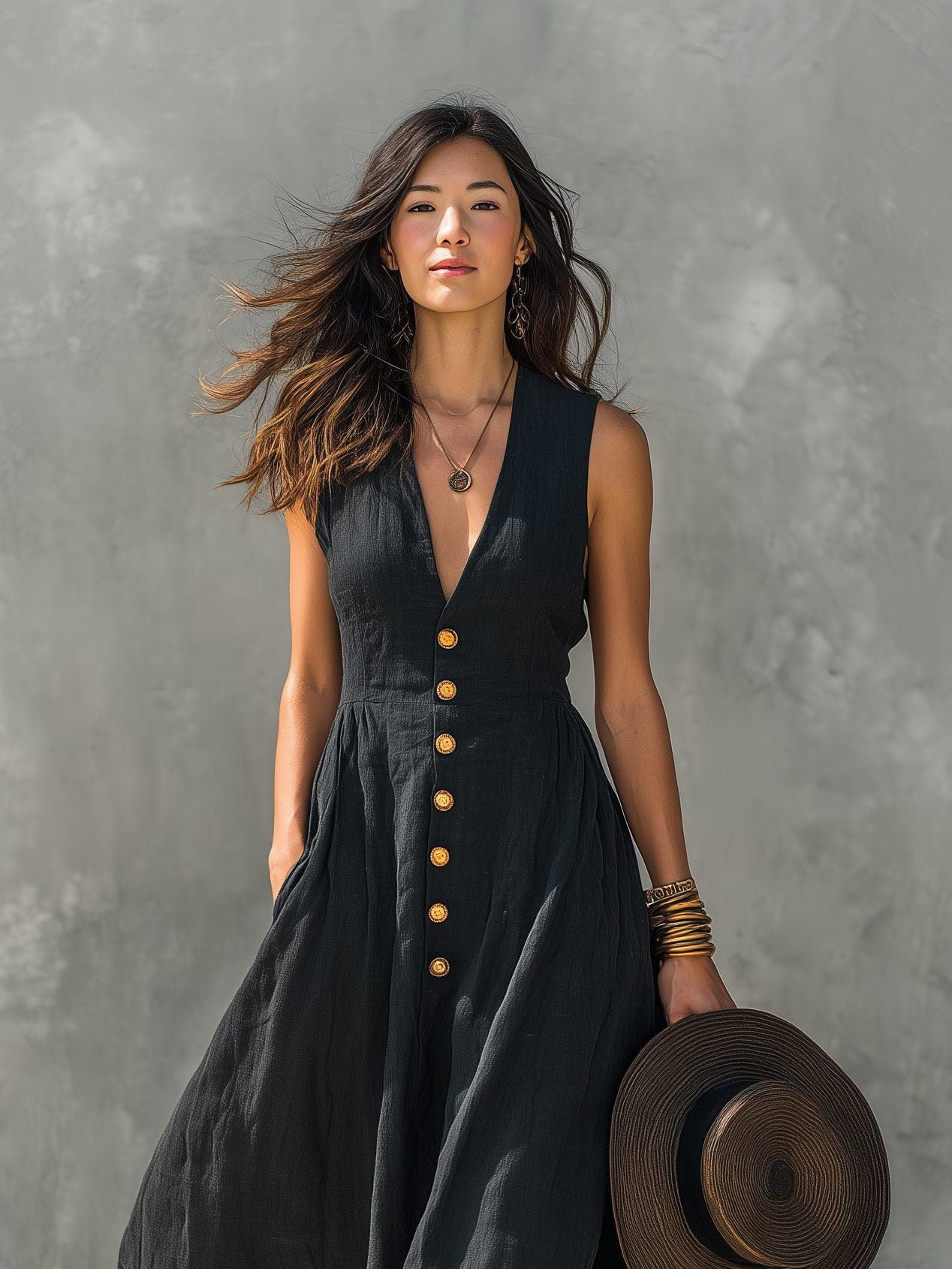 V-Neck Sleeveless Linen Maxi Dress for Women - View 2