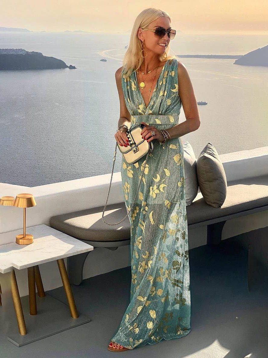 V-Neck Sleeveless Maxi Sequin Dress for Women - Green