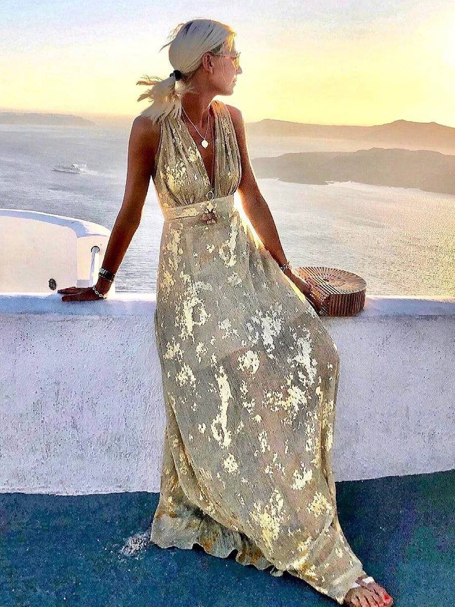 V-Neck Sleeveless Maxi Sequin Dress for Women - View 2