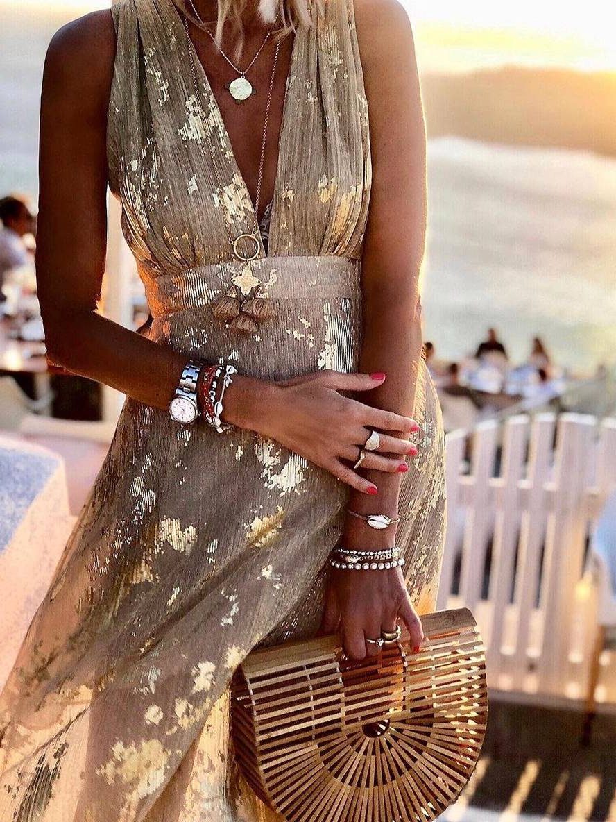 V-Neck Sleeveless Maxi Sequin Dress for Women - View 3