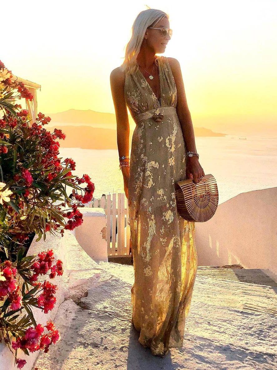 V-Neck Sleeveless Maxi Sequin Dress for Women - View 4
