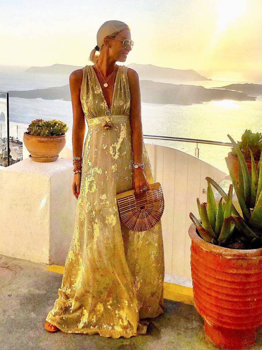 V-Neck Sleeveless Maxi Sequin Dress for Women - View 5