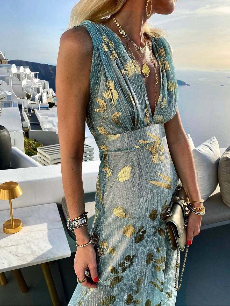 V-Neck Sleeveless Maxi Sequin Dress for Women - View 6