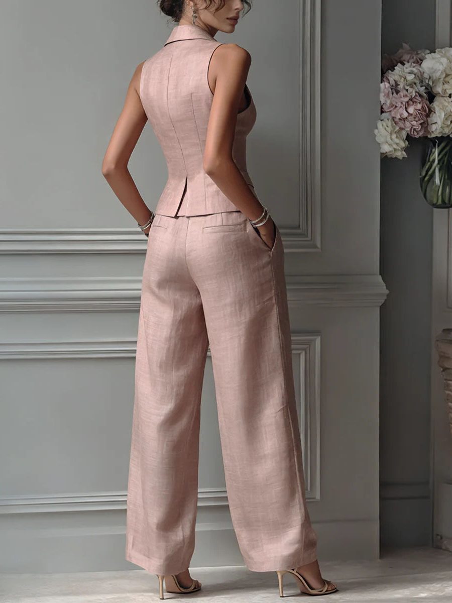 V-Neck Sleeveless Wide Leg Pantsuit Set for Women - View 4
