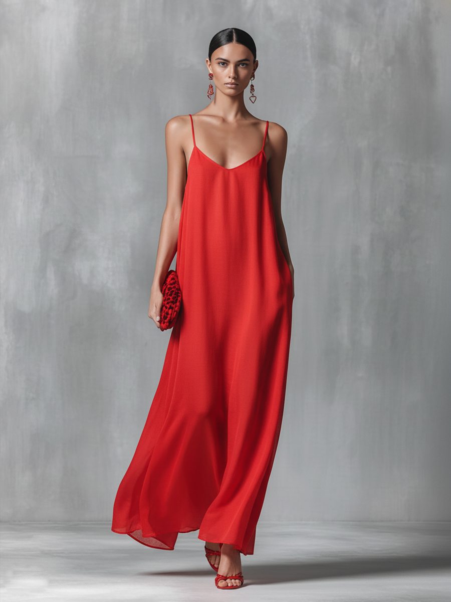 V-Neck Spaghetti Strap Maxi Dress for Women - View 2