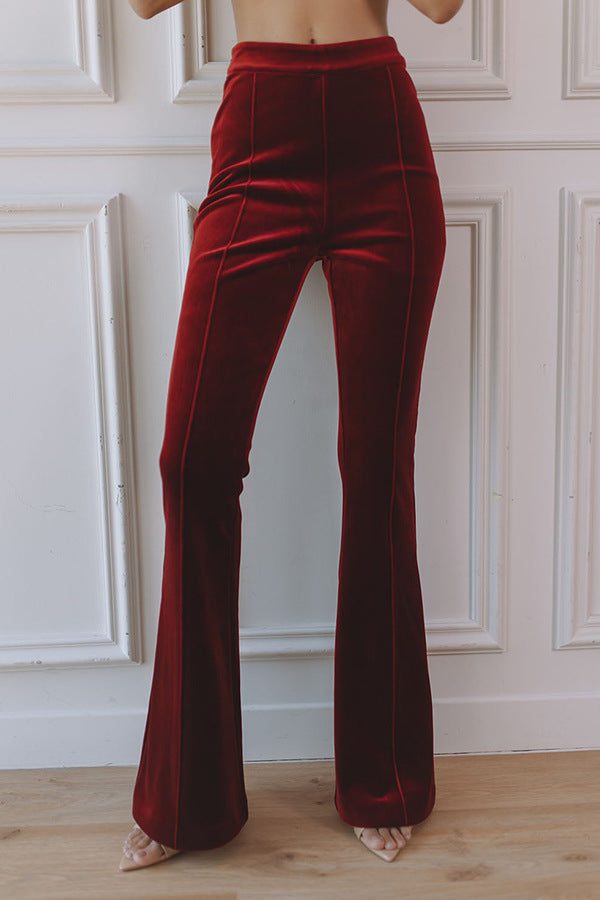 Velvet Blazer Flare Trouser Set for Women - Red