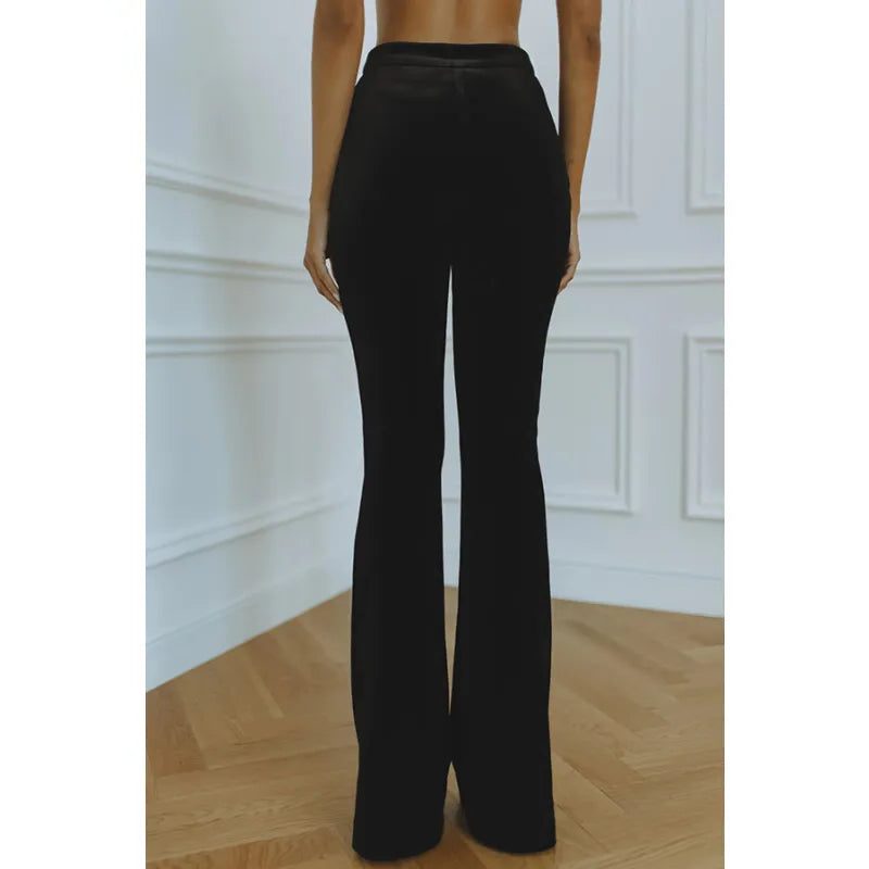 Velvet Blazer Flare Trouser Set for Women - Black (2)