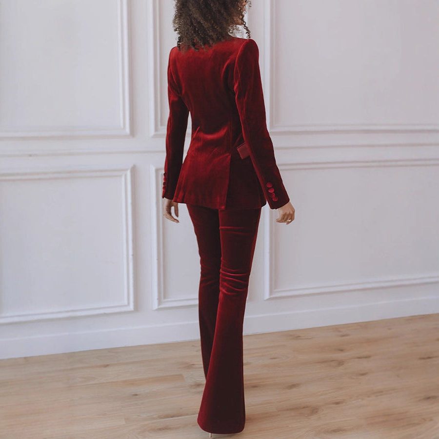 Velvet Blazer Flare Trouser Set for Women - View 3