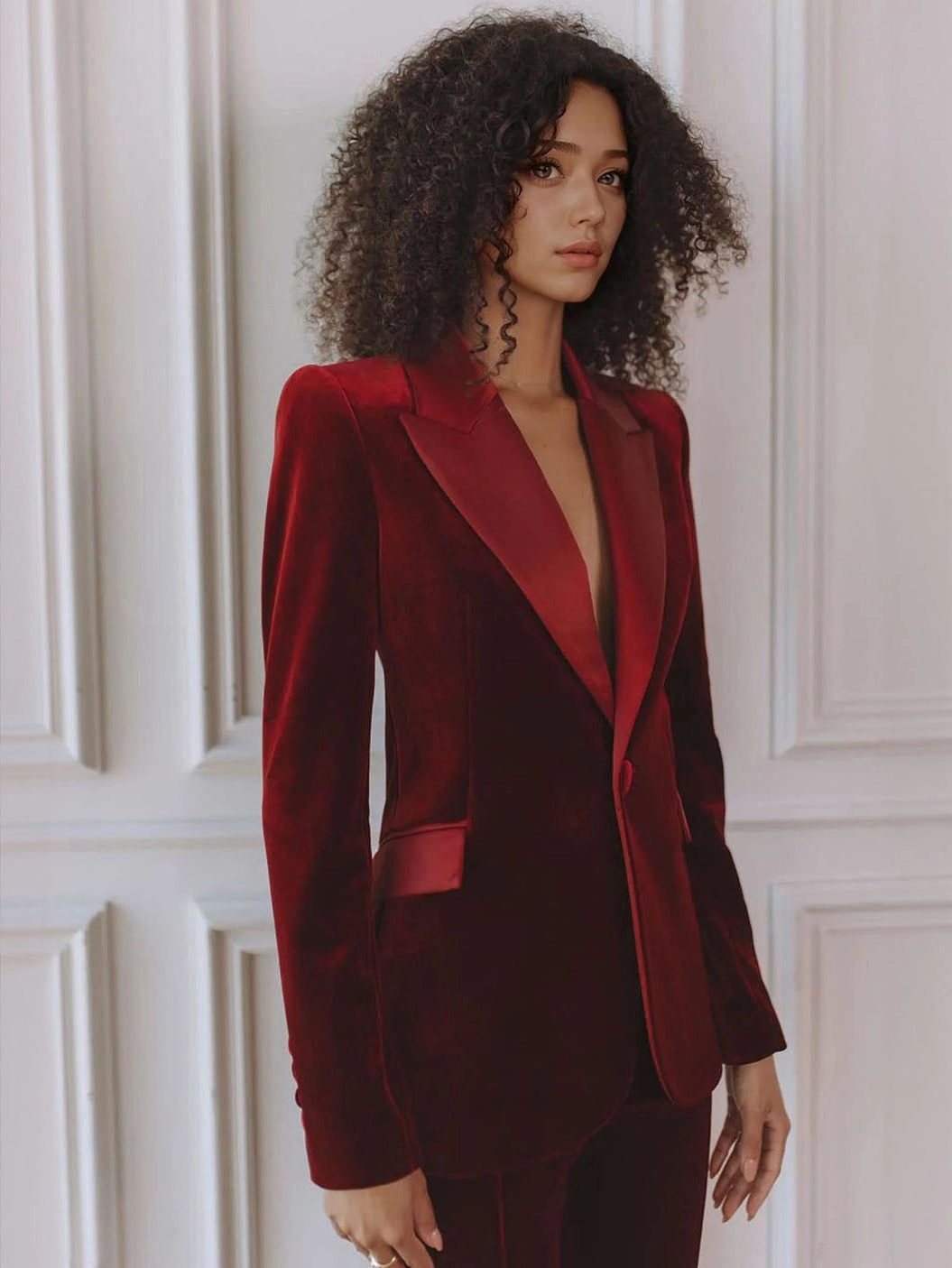 Velvet Blazer Flare Trouser Set for Women - View 4